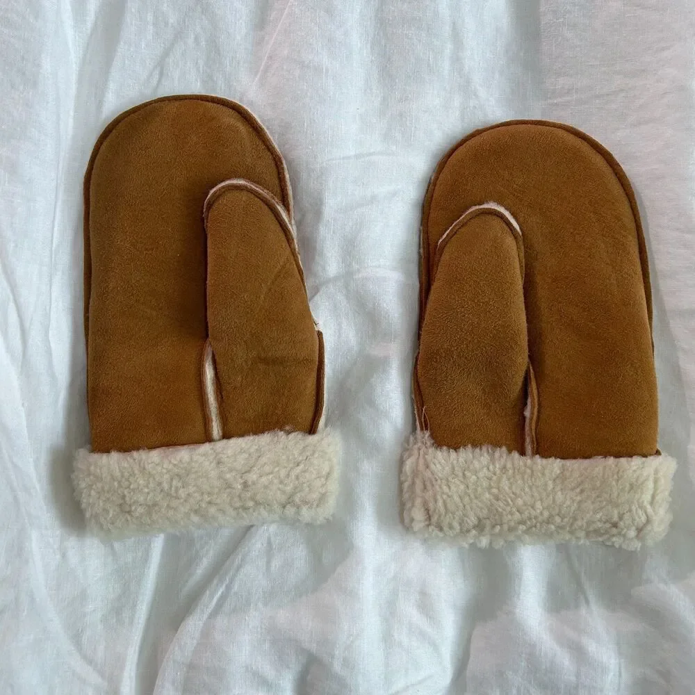 Owen Barry x Madewell Shearling Mittens Brown Sheepskin UK New